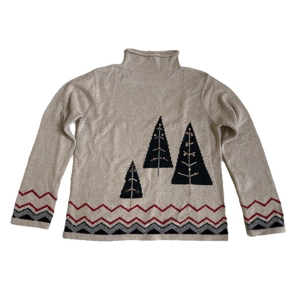Vintage Ladies Crazy Horse Tan Pine Trees Winter Turtleneck Sweater Size M - Picture 1 of 7